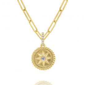 14k Gold and Diamond Compass Necklace, 18