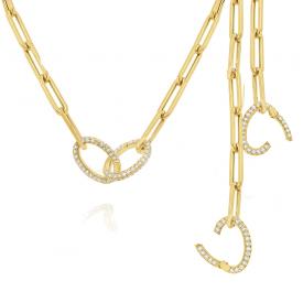 14k Gold and Diamond Hinged Double Link Necklace on 18