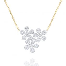 14k Gold and Diamond Triple Flower Necklace