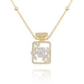 14k Gold and Mix Shape Diamond Perfume Bottle Necklace