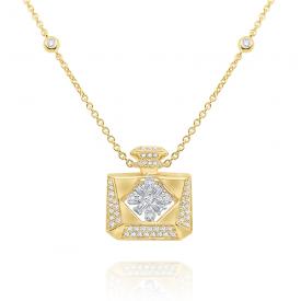 14k Gold and Diamond Classic Perfume Bottle Necklace.