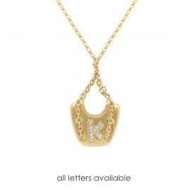 14k Gold and Diamond Initial Handbag Necklace