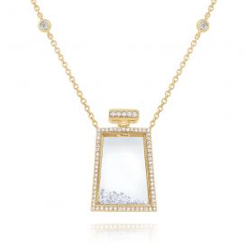 14k Gold and Diamond Tapered Perfume Bottle Shaker Necklace.