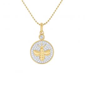 14k Gold and Diamond Queen Bee Disc Necklace