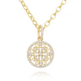 14k Gold and Diamond Mandala Medallion Necklace