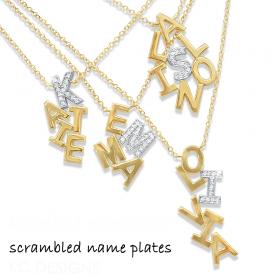 14k Gold and Diamond Scrambled Nameplate Necklace