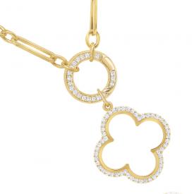 14k Gold and Diamond Necklace with Clover Charm