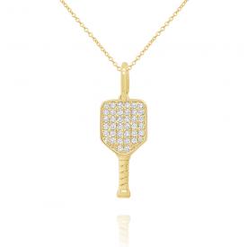 14k Gold and Diamond Pave Pickleball Necklace