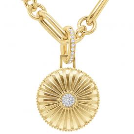 14k Gold and Diamond Textured Medallion Necklace