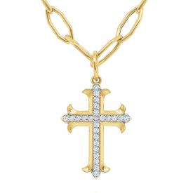 14k Gold and Diamond Fleuree Cross Necklace