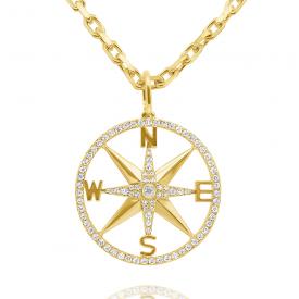 14k Gold and Diamond Large Compass Necklace