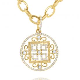 14k Gold and Diamond Mandala Medallion Necklace, Large