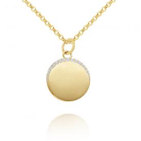 14k Gold and Diamond Engravable Disc Necklace