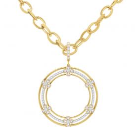 14k Gold and Diamond Circle Clover Necklace