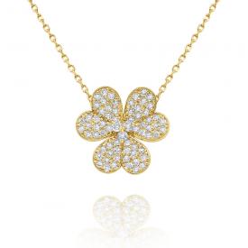 14k Gold and Diamond Flower Necklace
