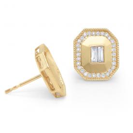 14k Gold and Diamond Deco Style Earrings