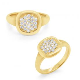 14k Gold and Pave Diamond Signet Ring