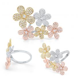 14k Tricolor Gold and Diamond Flower Ring
