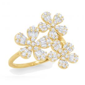 14k Gold and Diamond Triple Flower Ring