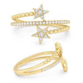 14k Gold and Diamond Double Star Ring