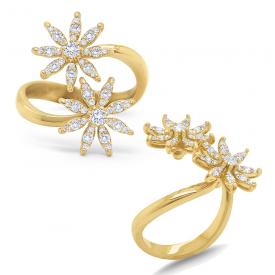 14k Gold and Diamond Double Flower Ring