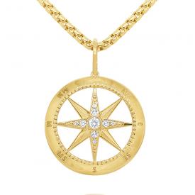 14k Gold and Diamond Large Compass Necklace